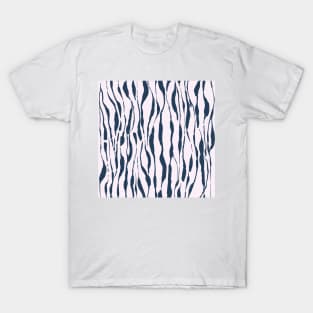 animal print - dark blue striped tiger-zebra over light pink background T-Shirt